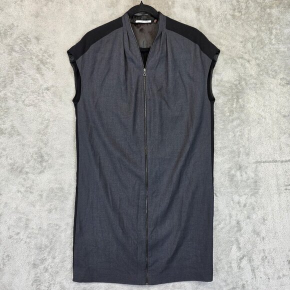 T Tahari Dress Womens Small Gray Black Zip Front Shift Mixed Media F1RM1604 - Picture 1 of 11